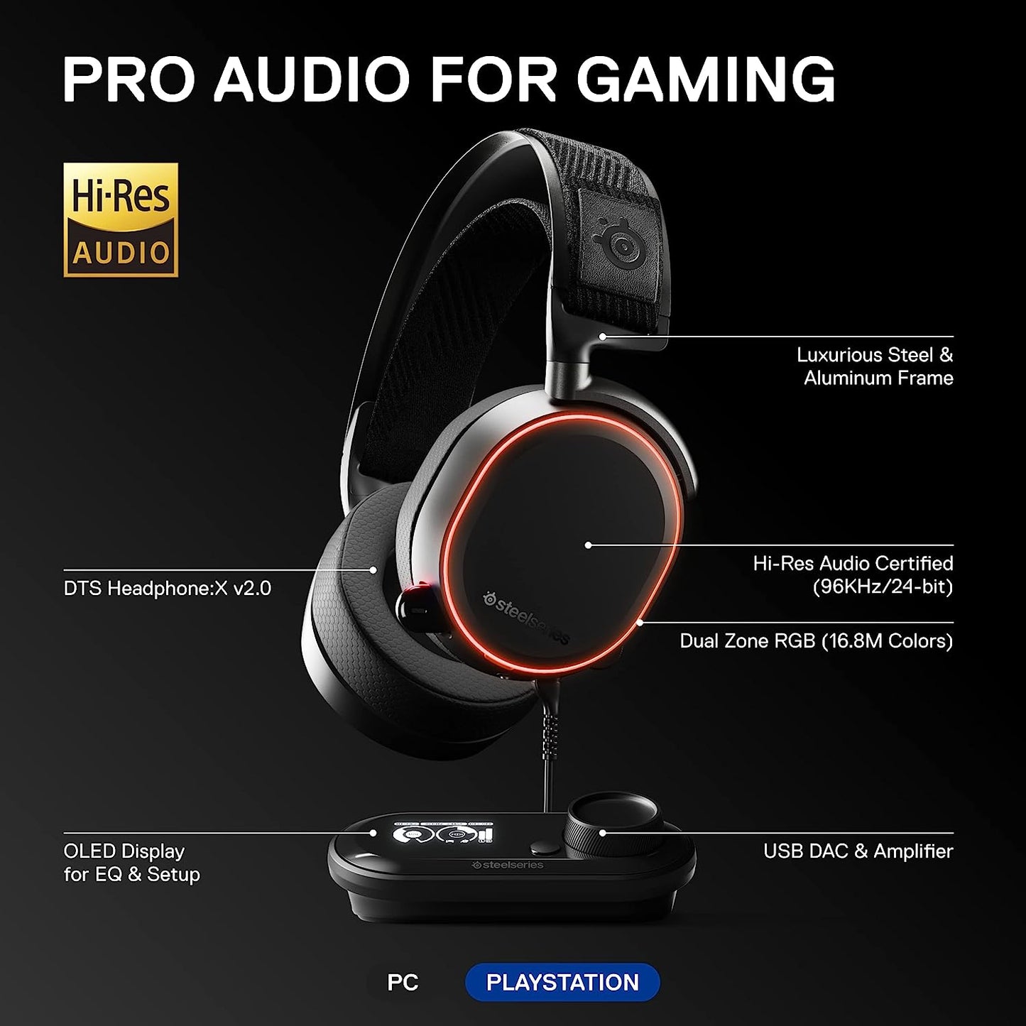 SteelSeries Arctis Pro + GameDAC Wired Gaming Headset-black