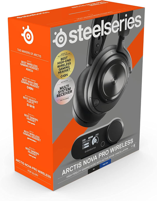 SteelSeries Arctis Nova Pro Wireless Multi-System Gaming Headset - Premium Hi-Fi Drivers - Active Noise Cancellation - Infinity Power System - Stealth Retractable Mic - PC, PS5/PS4, Switch, Mobile