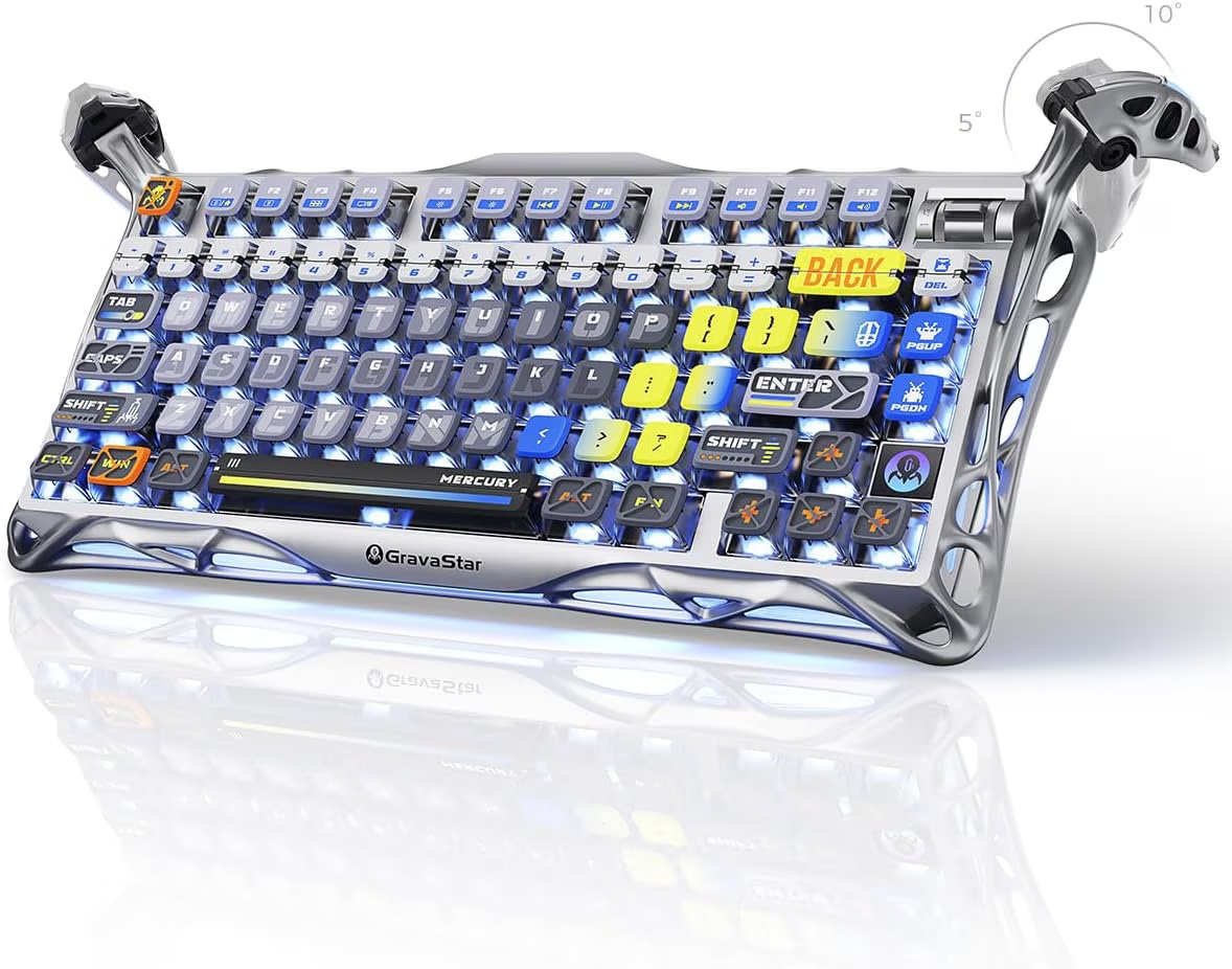 GravaStar Mercury K1 Pro Wireless Gaming Keyboard, 75% Layout, Interstellar Silver, RGB, 79 Keys + Knob, Kailh Linear Switches, 8000mAh Battery| GS K1_PRO_S_CGRY