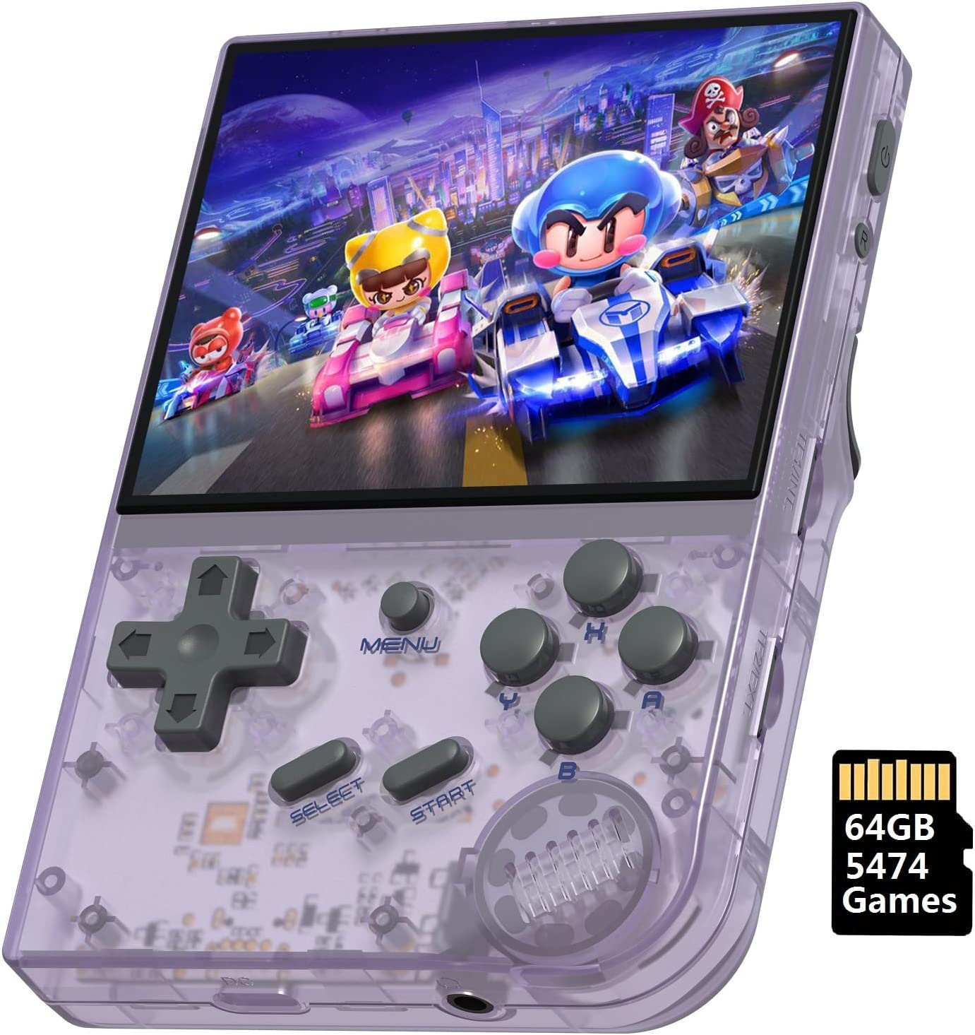 ANBERNIC RG35XX Handheld Game Console , 3.5 Inch IPS Screen Linux System-(Transparent Purple)