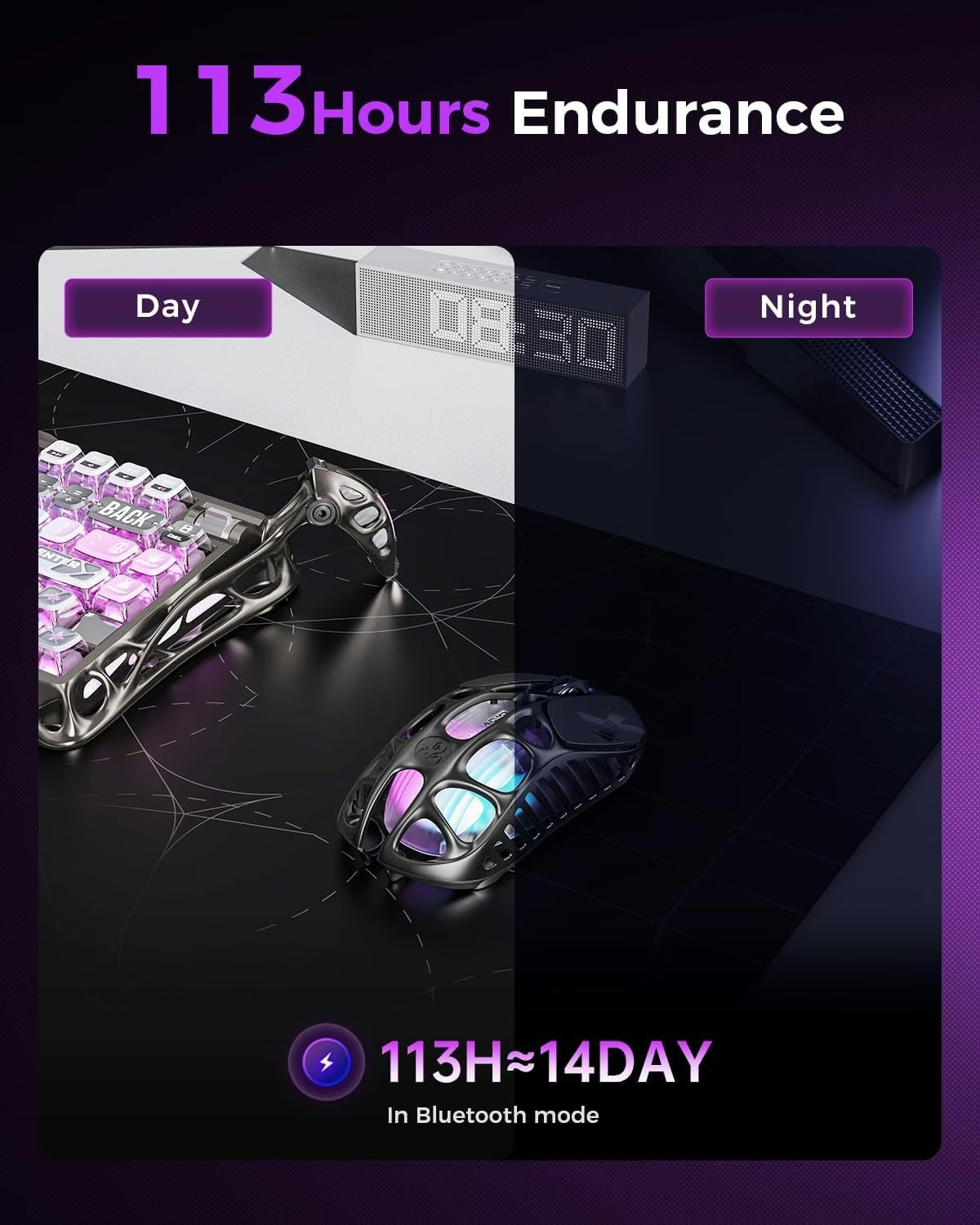 GravaStar Mercury X Pro Wireless Gaming Mouse, Come with 8K Dongle – 32,000 DPI PAW 3950 Sensor, 8,000Hz Polling Rate, Only 49g, Magnesium Alloy Hollow Frame, RGB Lighting, 5 Programmable Buttons