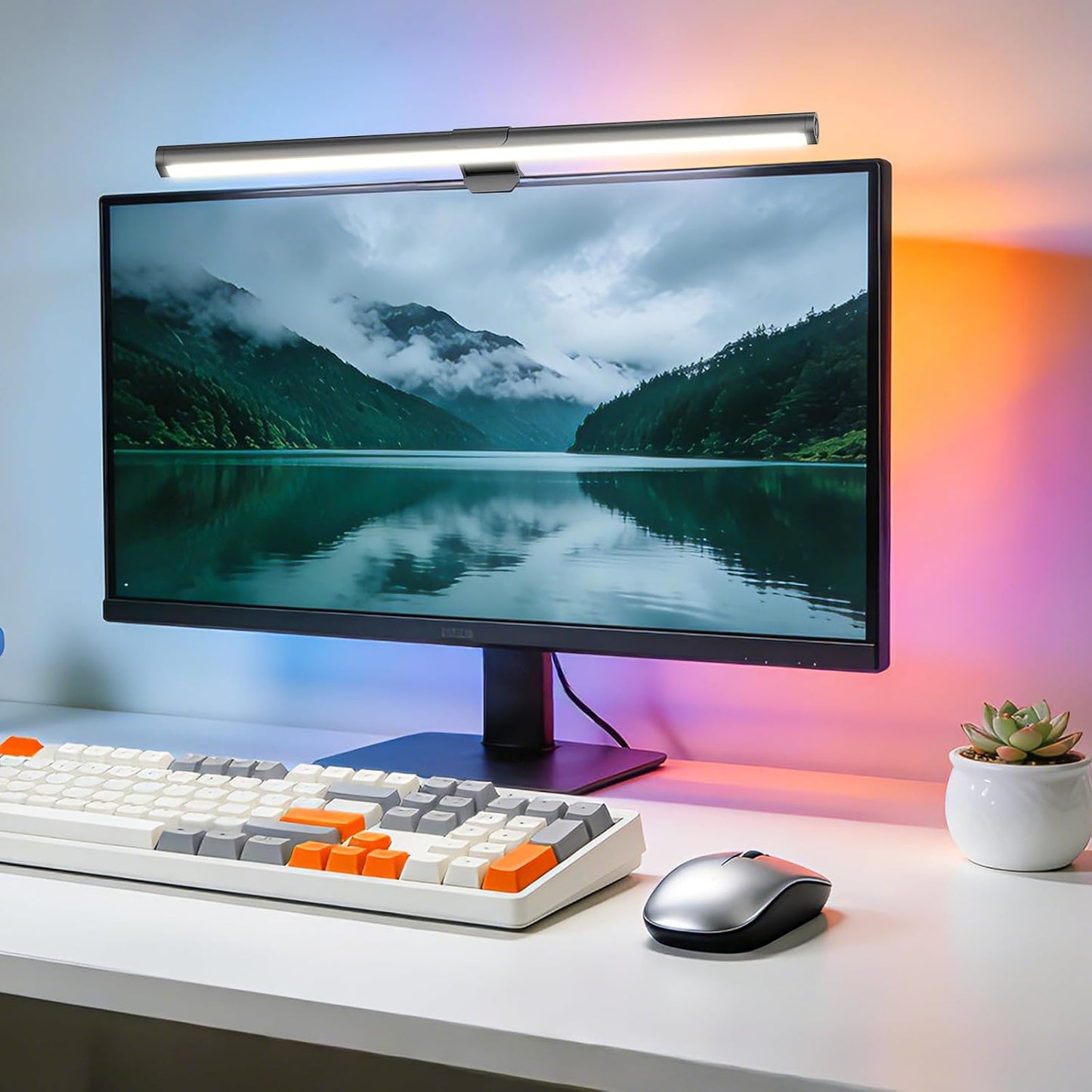 RGB Monitor Light Bar for Curved & Flat Screens, Eye-Care LED Screen Lamp with 9 Modes & Dimmable Frontlight