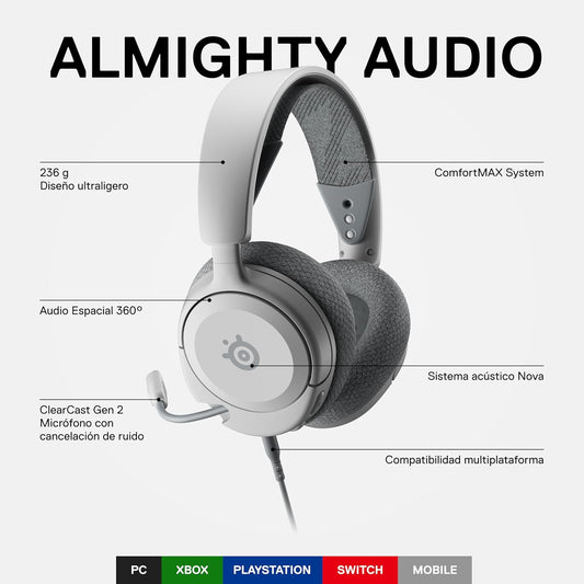 SteelSeries Arctis Nova 1 Multi-System Gaming Headset — Hi-Fi Drivers — 360° Spatial Audio — Comfort Design — Durable — Ultra Lightweight — Noise-Cancelling Mic — PC, PS5/PS4, Switch, Xbox - White Games Corner 