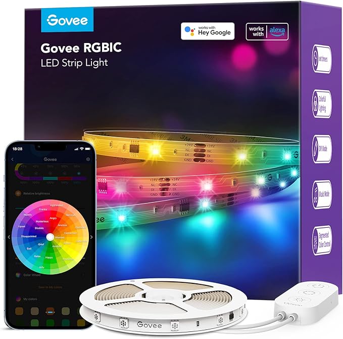 Govee RGBIC Alexa LED Strip Light 32.8ft, Smart WiFi LED Lights Work with Alexa and Google Assistant,