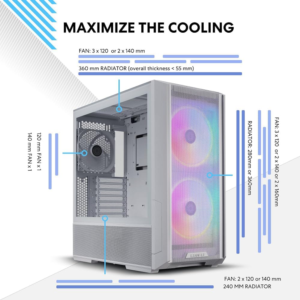 LIAN LI LANCOOL 216 E-ATX PC Case, Airflow Focus RGB Gaming Computer Case with All-Around Mesh Panels, 2x160mm & 1x140mm PWM Fans Pre-Installed and Innovative Rear PCIe Fan Bracket Chassis (Black)