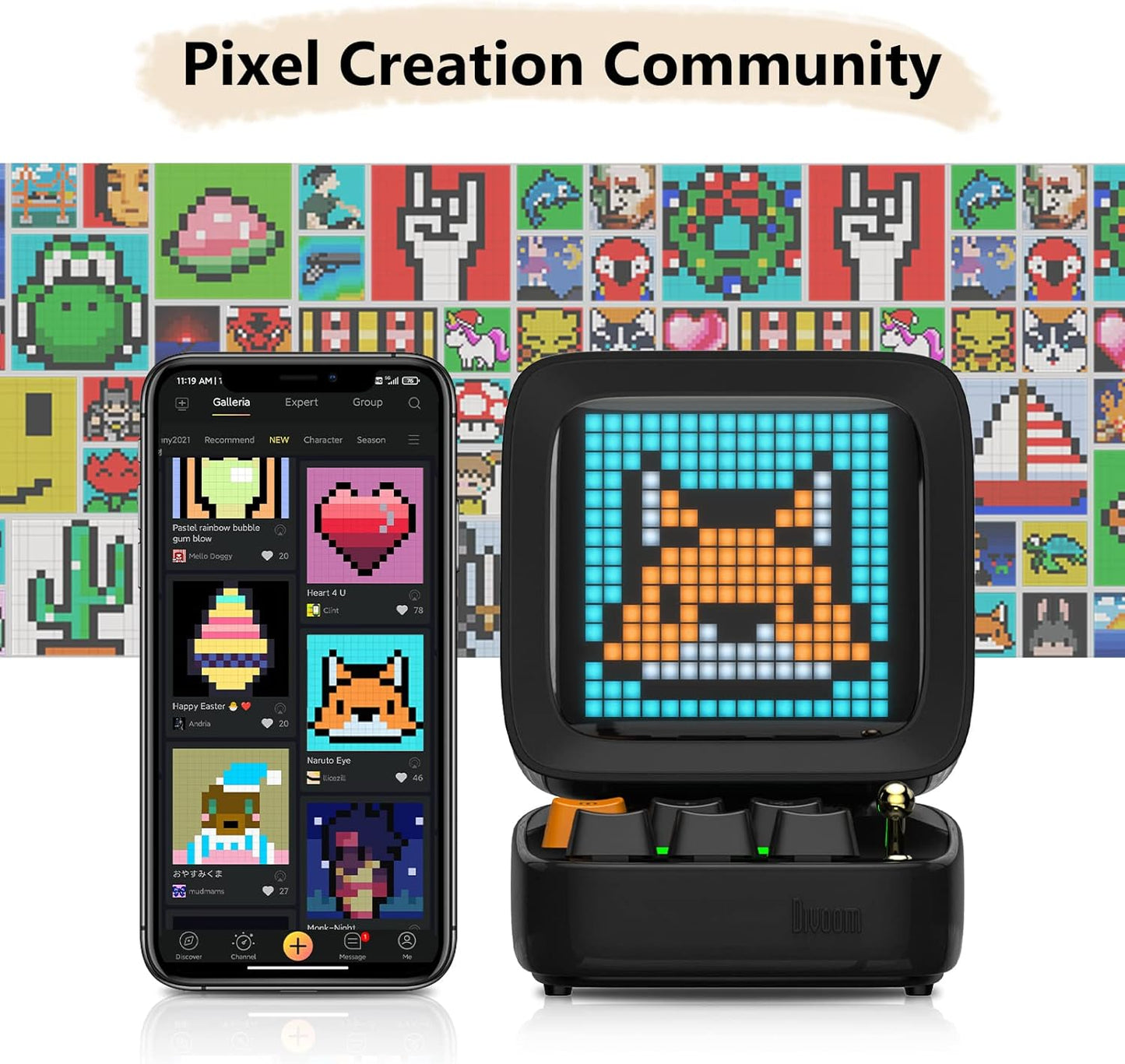 DIVOOM DITOO-PRO RETRO PIXEL ART GAME BLUETOOTH SPEAKER WITH 16X16 LED APP CONTROLLED FRONT SCREEN (BLACK)