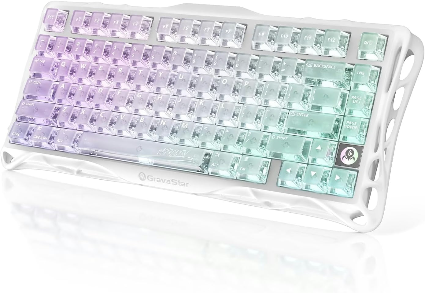 GravaStar Mercury K1 Lite 75% Gaming Keyboard, 80 Keys, Hot-Swappable, RGB Lighting, Full N-Key Rollover, Programmable Keys, Tri-Mode Connectivity, 4000mAh Battery, Crystal Aurora | GS K1 LITE_XTAL_AUROA