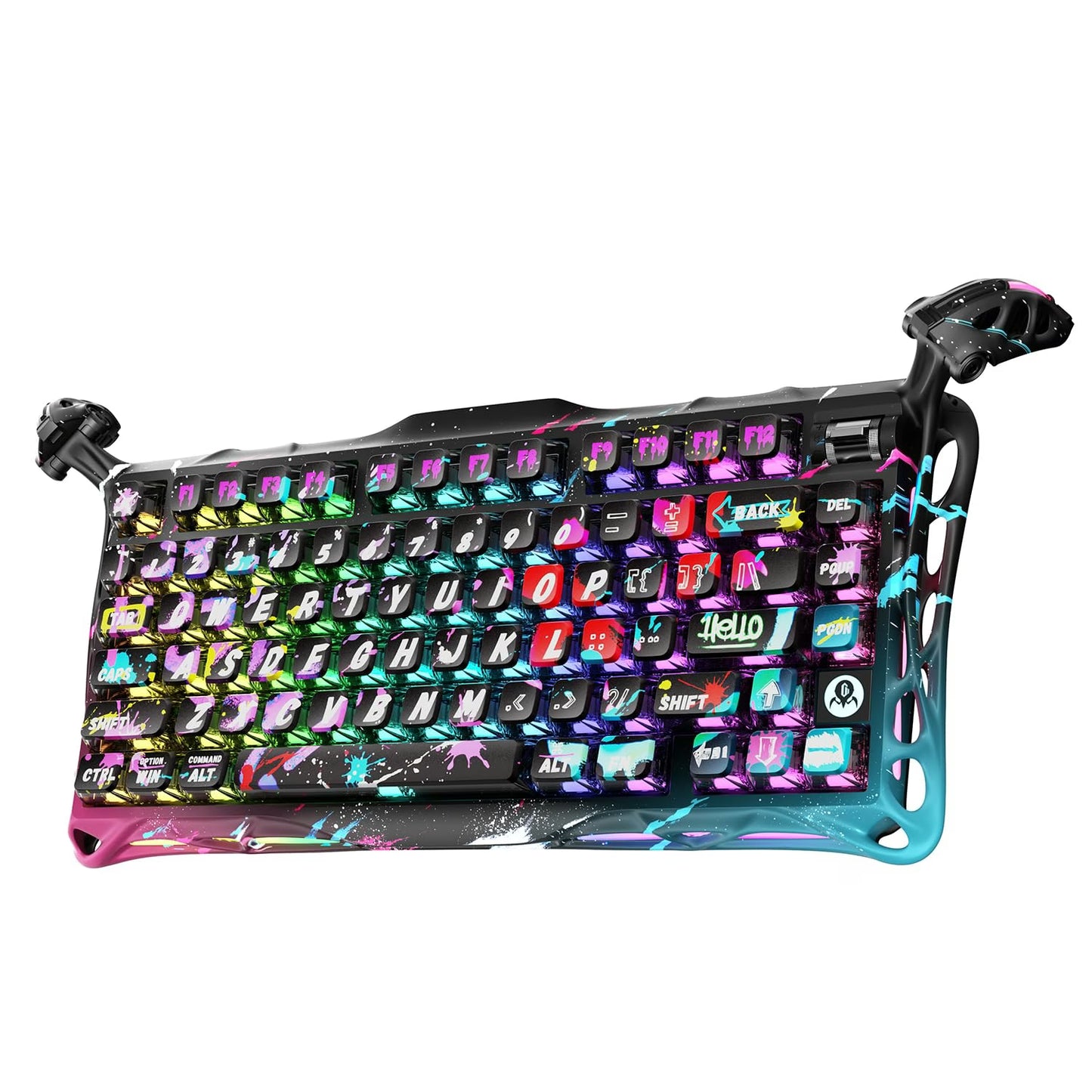 GravaStar Mercury V75 Pro Gaming Keyboard, Special Edition, 75% HE Magnetic Switch, Jade Gaming Switch, 8kHz Polling Rate, Semi-Aluminum Construction, Dynamic Rapid Trigger, Neon Graffiti | GS V75 PRO_CG_BLK