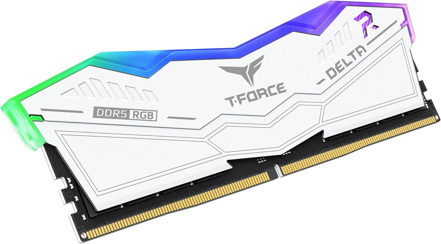 TEAMGROUP T-Force Delta RGB DDR5 Ram 32GB (2x16GB) 6200MHz PC5-49600 CL38 Desktop Memory Module Ram for 600 700 Series Chipset XMP 3.0 Ready White FF4D532G6200HC38ADC01-GC