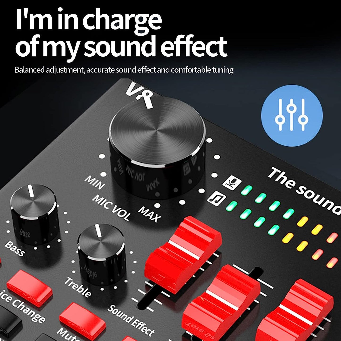 Live Sound Card, 16 Sound Effects V8S Voice Changer Sound Card Wireless Connection, 8 Fun Modes, Sound Mixer Board for Karaoke, Light Design (Black)