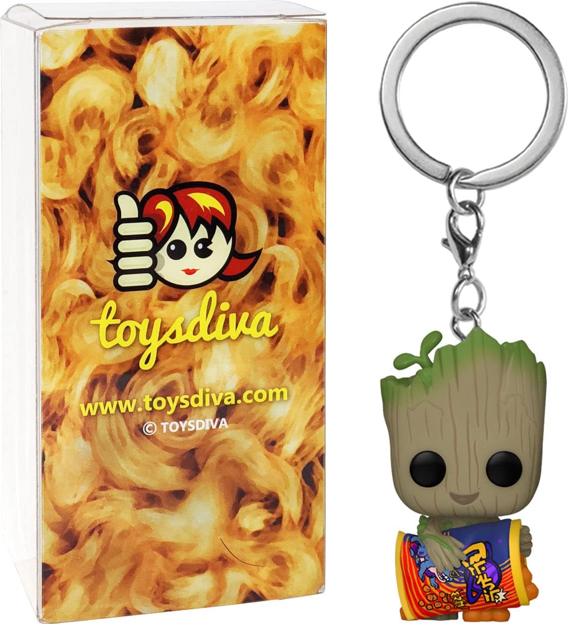 G r o o t with Cheese Puffs: Pocket P o p ! Mini-Figural K e y c h a i n Bundle with 1 Compatible 'ToysDiva' Graphic Protector