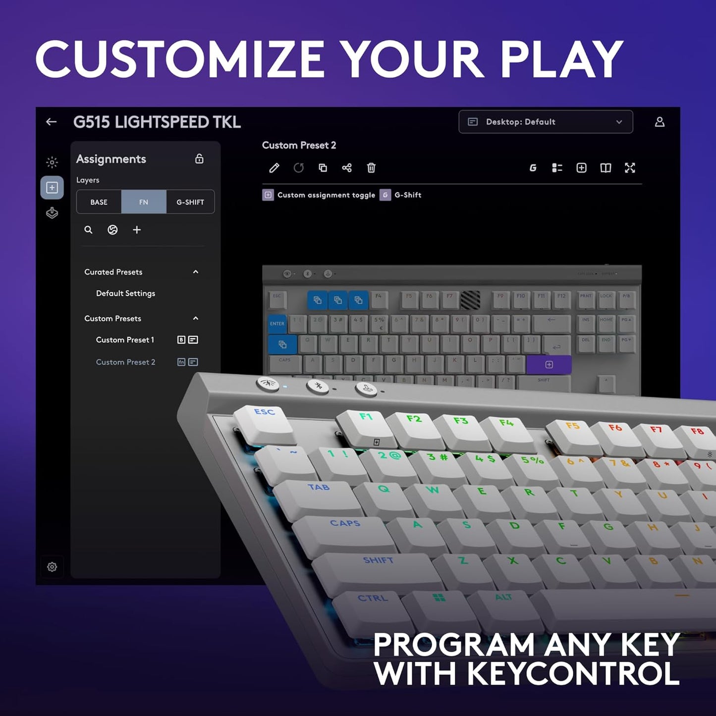Logitech - G515 LIGHTSPEED TKL Wireless Mechanical Tactile (Brown) Switch Gaming Keyboard with LIGHTSYNC RGB - White.