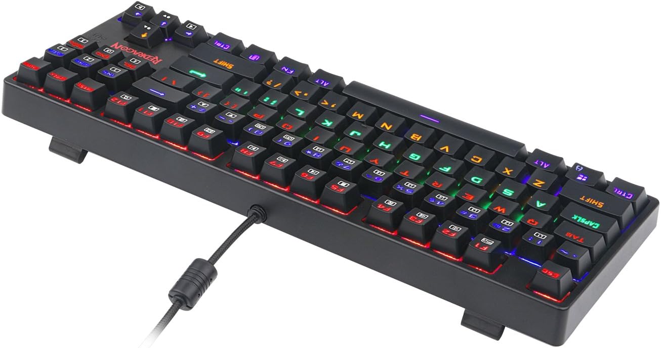 Redragon K576R DAKSA Mechanical Gaming Keyboard Wired USB LED Rainbow Backlit Compact Mechanical Gamers Keyboard 87 Keys for PC Computer Laptop Blue Switches (Black)