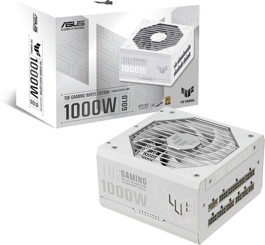 ASUS TUF Gaming 1000W Gold White Edition (1000 Watt, Fully Modular Power Supply, 80+ Gold Certified, Military-Grade Components, Dual Ball Bearing, Axial-tech Fan, PCB Coating.