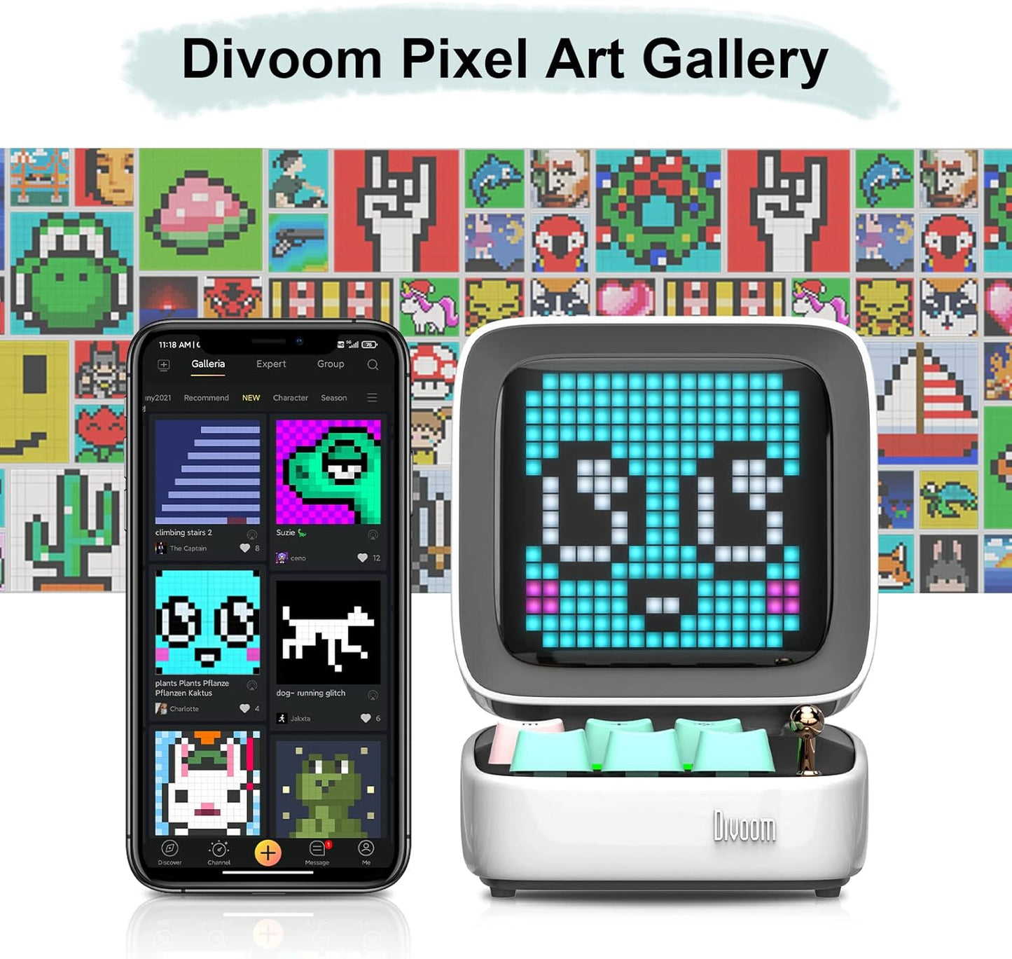 DIVOOM DITOO-PRO RETRO PIXEL ART GAMING PORTABLE BLUETOOTH SPEAKER WITH APP CONTROLLED 16X16 LED FRONT PANEL, ALSO A SMART ALARM (WHITE)