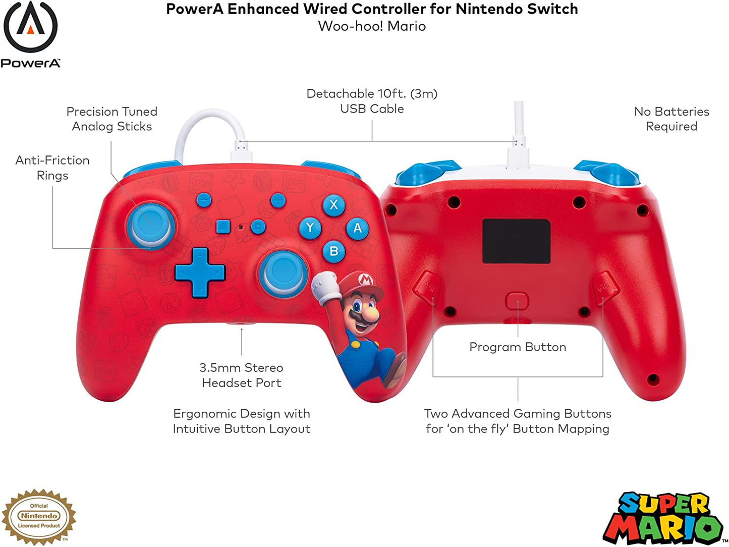 PowerA Enhanced Wired Controller for Nintendo Switch –Mario