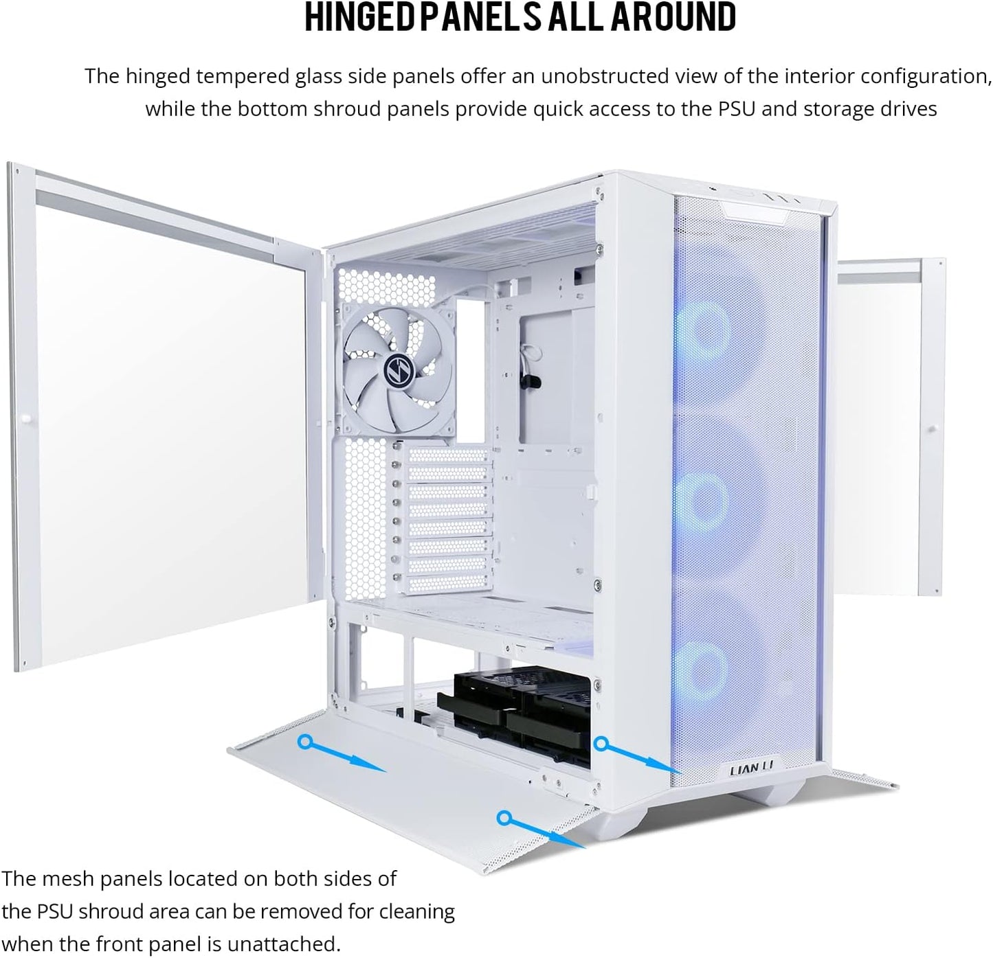 LIAN LI LANCOOL III E-ATX PC Case, Spacious RGB Gaming Computer Case with Hinged Tempered Glass Doors, Fine Mesh Panels, 4x140mm PWM Fans Pre-Installed High Airflow Chassis (White)