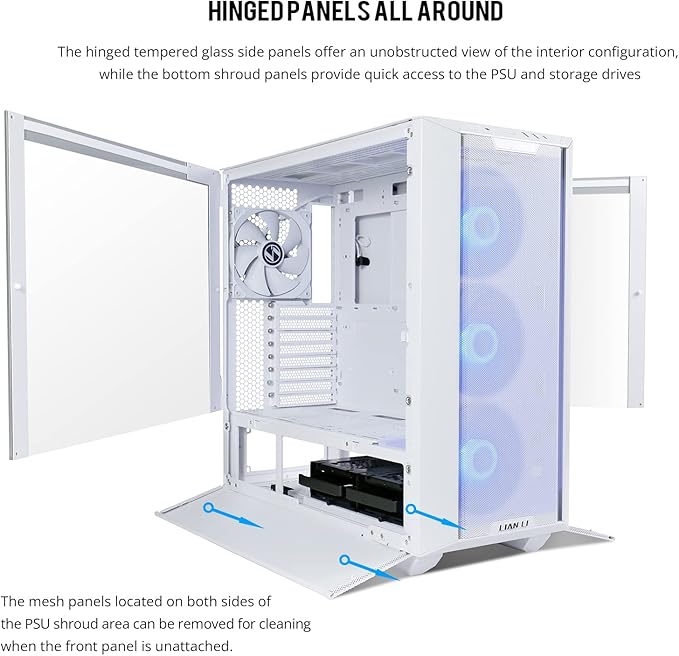 LIAN LI LANCOOL III E-ATX PC Case, Spacious RGB Gaming Computer Case with Hinged Tempered Glass Doors, Fine Mesh Panels, 4x140mm PWM Fans Pre-Installed High Airflow Chassis (White)