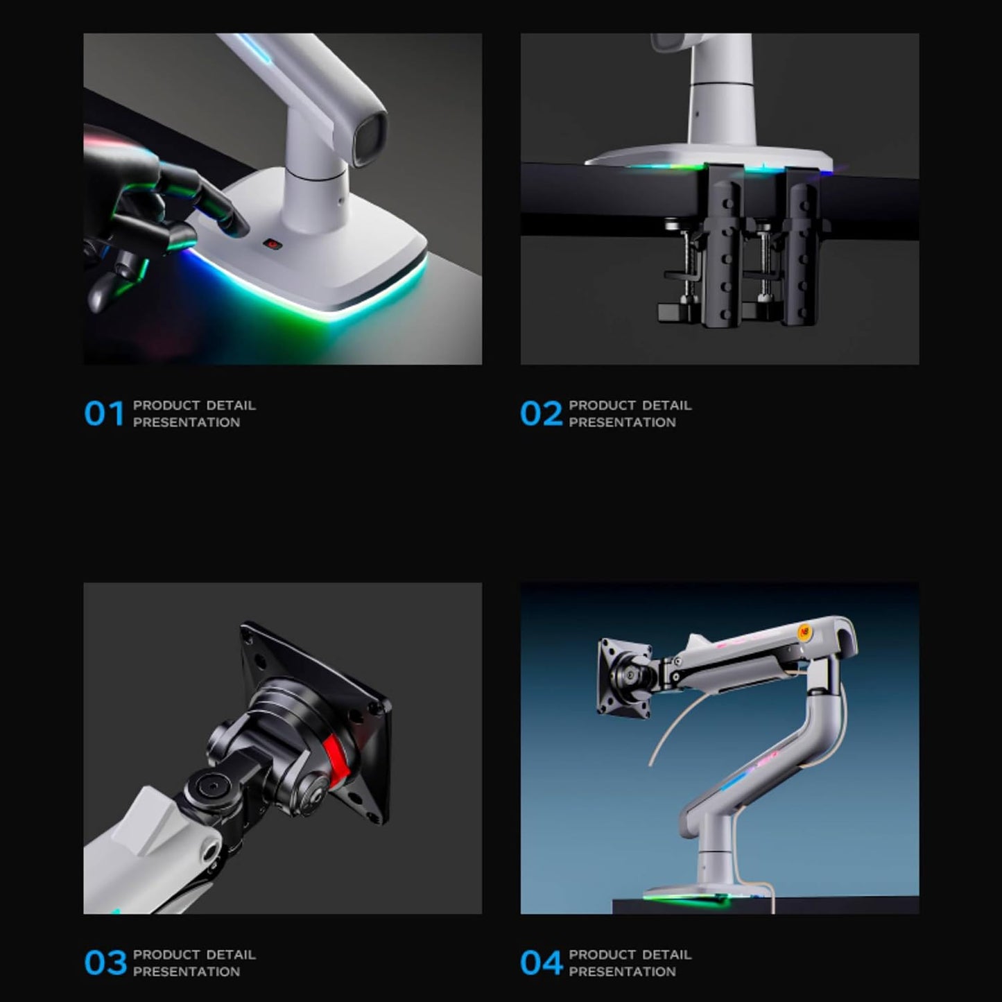 NB ERGONOMIC F5 Gaming Monitor Arm for 32–60 Inch Screens, Heavy Duty 20kg Monitor Stand, VESA 75x75/100x100, RGB Gaming Light, Full Motion Adjustable Arm, Premium Aluminum, White