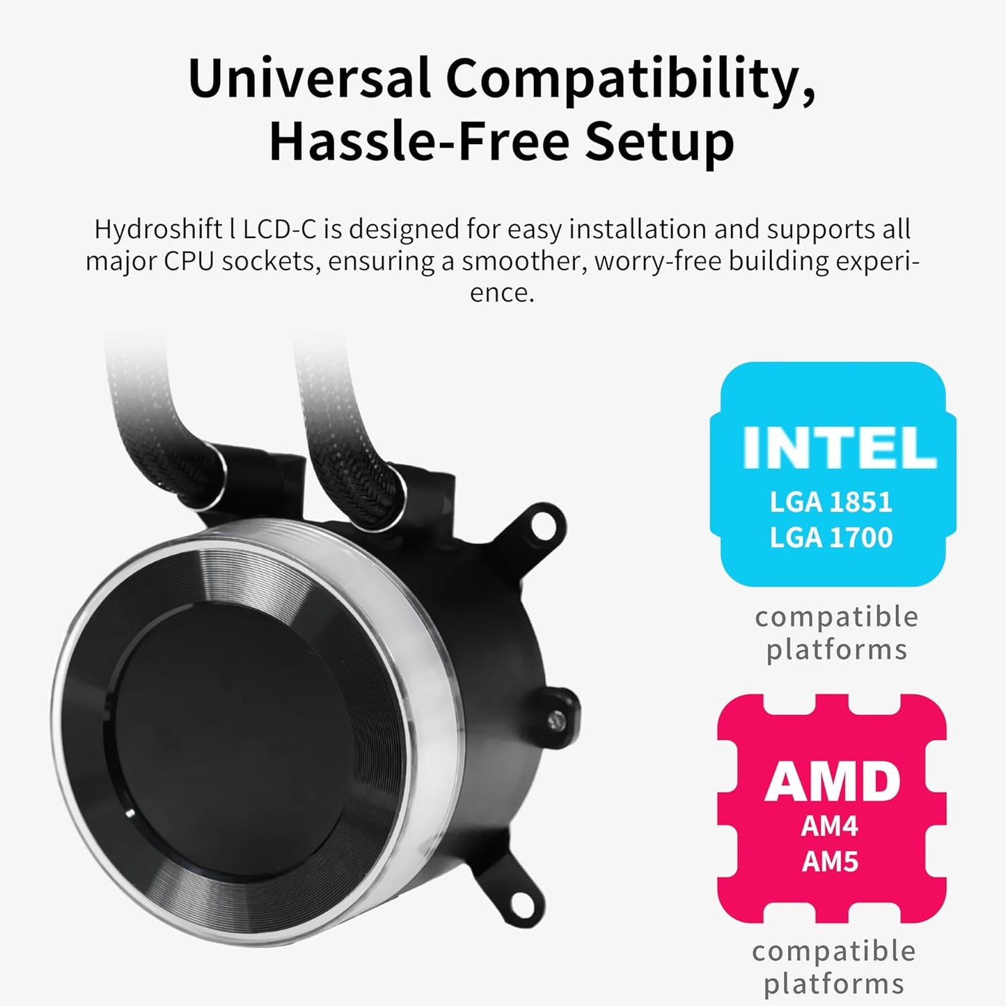 Lian-Li Hydroshift II LCD-C 360CL Liquid CPU Cooler, 2.1" IPS Display, 2600 RPM Fan Speed, 72 CFM Fan Airflow, 2500 RPM Pump Speed, Aluminum Alloy Radiator Material, Black.