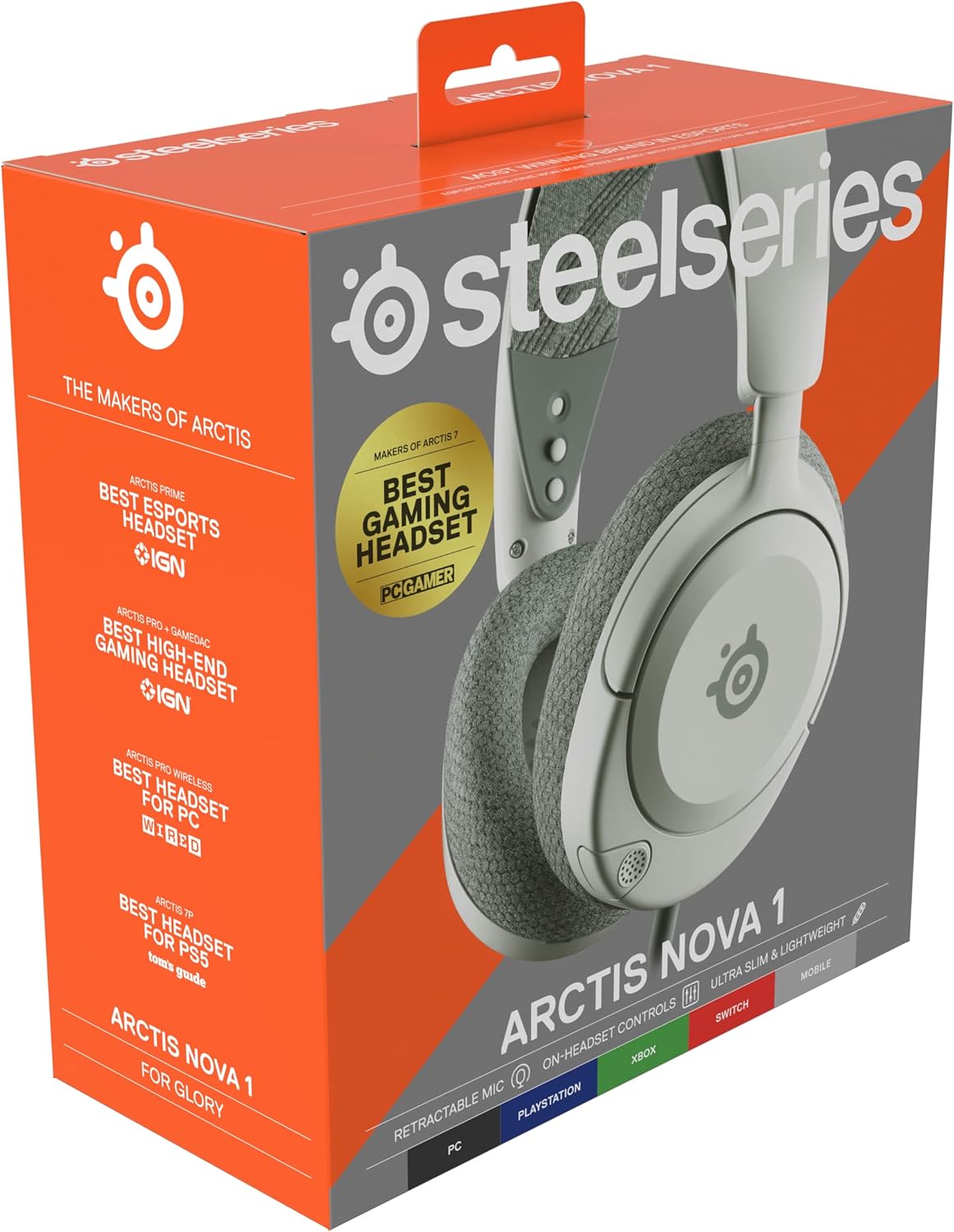 SteelSeries Arctis Nova 1 Multi-System Gaming Headset — Hi-Fi Drivers — 360° Spatial Audio — Comfort Design — Durable — Ultra Lightweight — Noise-Cancelling Mic — PC, PS5/PS4, Switch, Xbox - White