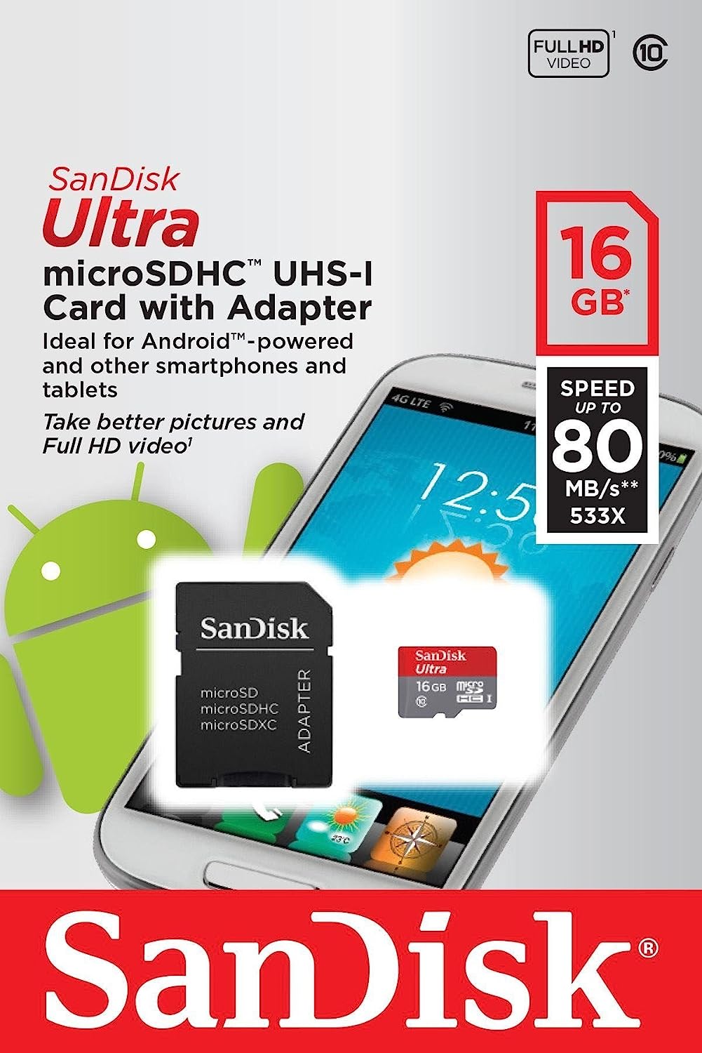 Professional Ultra SanDisk 16GB  MicroSDHC Card with Custom Hi-Speed, Includes Standard SD Adapter. (UHS-1 A1 Class 10 Certified 98MB/s)