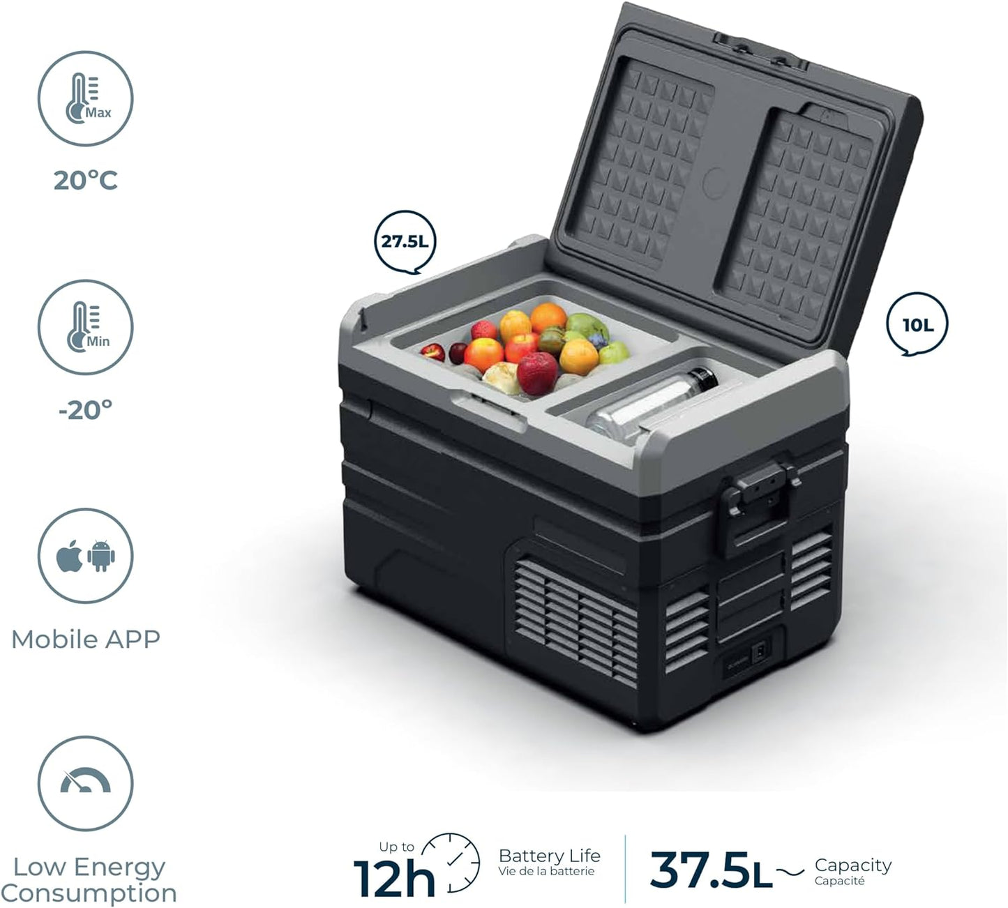 Powerology 37L Smart Dual Compartment Fridge And Freezer, Upto -20 Celcius.