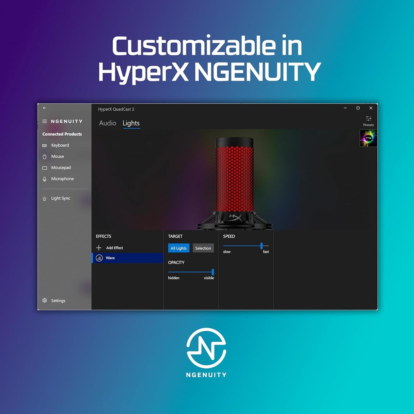 HyperX QuadCast 2 – USB Microphone for Gaming, Streaming and Podcasting, with On-Board Controls, LED Lighting, Removable Shock Mount, PC, Mac, PS5, PS4, USB-C - Black