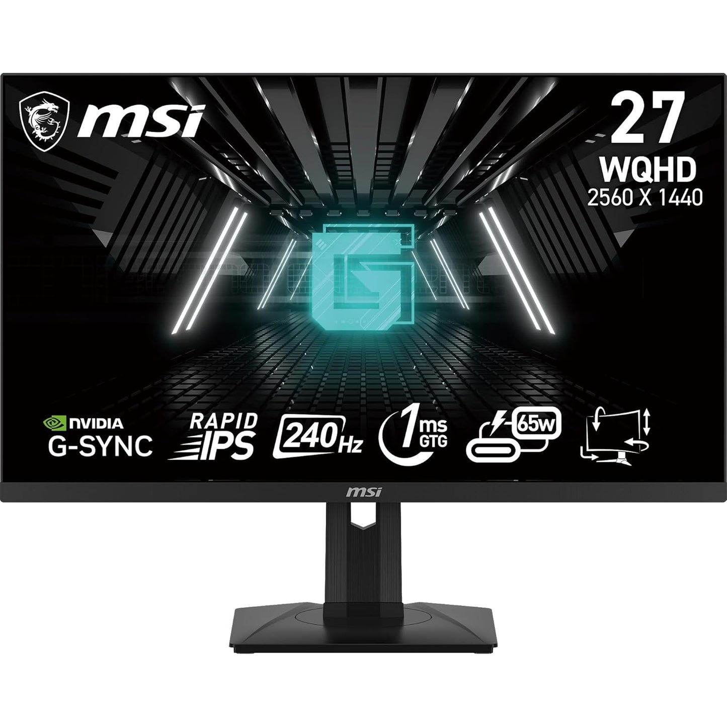 MSI G274QPX 27 Inch 2K WQHD Gaming Monitor - 2560 x 1440 Rapid IPS Panel, 240 Hz  1ms GtG, 98% DCI-P3 Colour Gamut, HDR 400, Type-C PD 65W, G-SYNC...