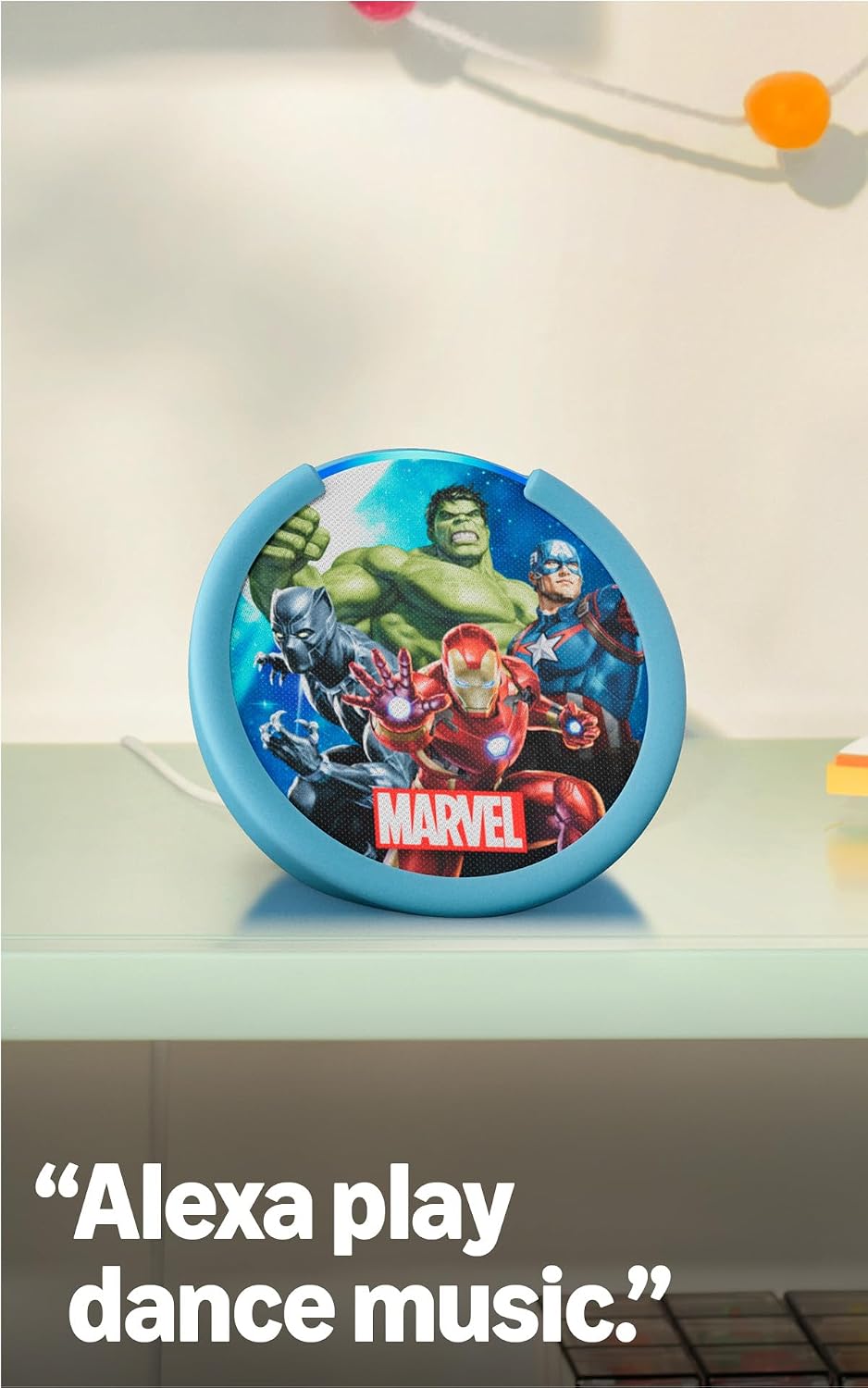 Amazon Echo Pop Kids (Newest Model) – Marvel Avengers Design, Age-Appropriate Audiobooks, Sleep Routines & Alexa+ Learning Experiences