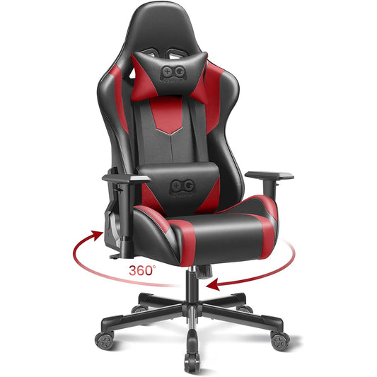 OneGame Gaming Chair, High Back Computer Leather Chair 155°Adjustable Backrest Swivel Ergonomic Office Chair with Lumbar Support, Black&Red