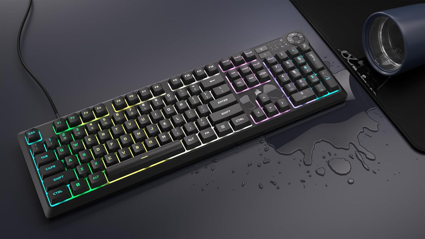 Corsair K55 CORE RGB Membrane Wired Gaming Keyboard – QWERTY US Layout – Quiet, Responsive Switches – Spill Resistance – Ten-Zone RGB – Media Keys – iCUE Compatible – PC, Mac – Black