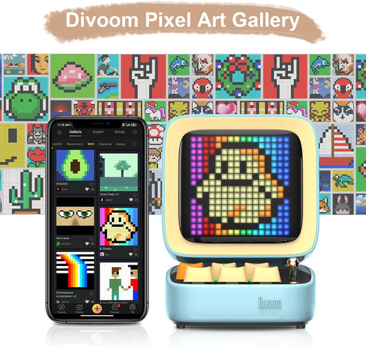 DIVOOM DITOO-PRO RETRO PIXEL ART GAME BLUETOOTH SPEAKER WITH 16X16 LED APP CONTROLLED FRONT SCREEN (BLUE)
