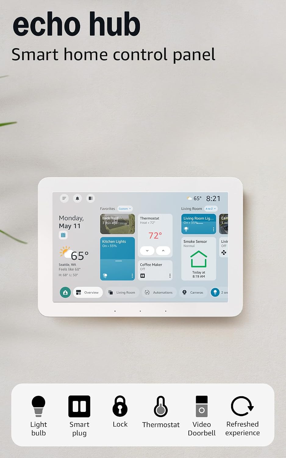 Amazon Echo Hub (Newest Model), 8” Smart Home Control Panel with Alexa+, Customizable Touchscreen, Smart Home Hub for Lights, Cameras, Locks, Plugs & Compatible Devices