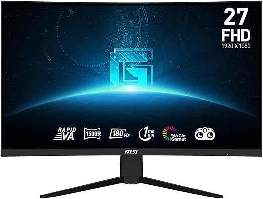 MSI G27C3F Curved Gaming Monitor Full HD Anti-Glare 1ms 1920 x 1080 180Hz, Refresh Rate Resolution, 27", Black