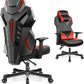 OneGame Video Gaming Chair, Breathable Computer Racing Style Swivel Chair, Adjustable Backrest, Ergonomic Gamer Desk Chair with Lumbar Support, Black Red