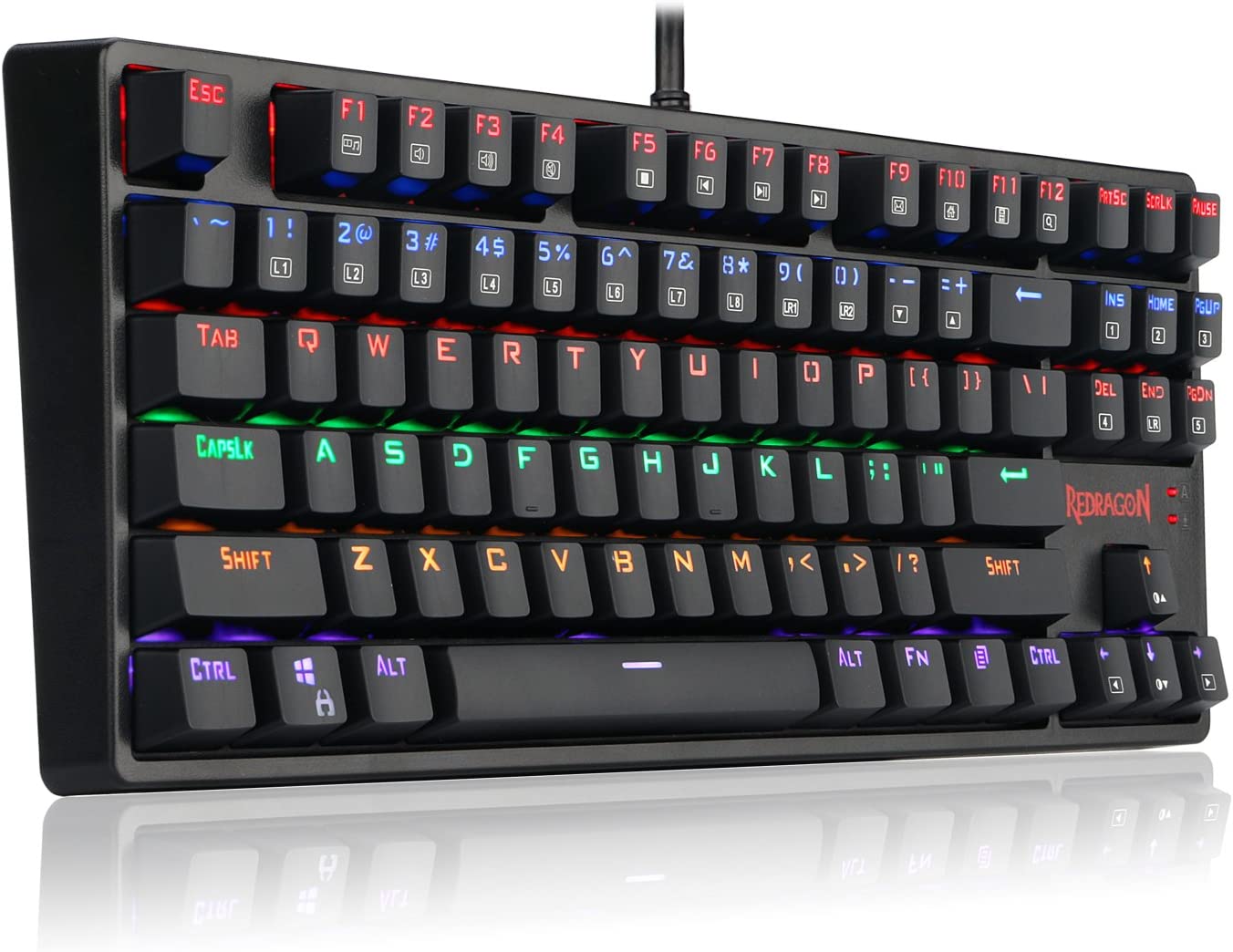 Redragon K576R DAKSA Mechanical Gaming Keyboard Wired USB LED Rainbow Backlit Compact Mechanical Gamers Keyboard 87 Keys for PC Computer Laptop Blue Switches (Black)