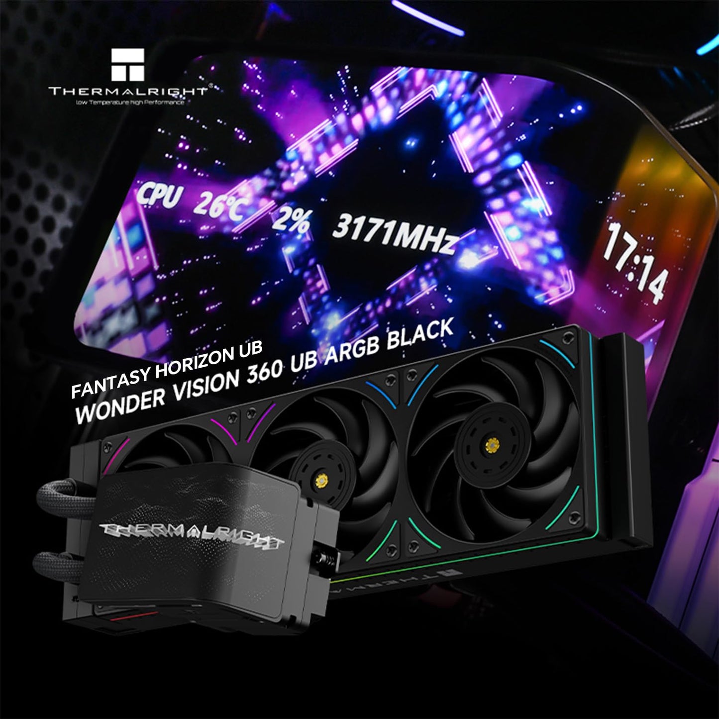 Thermalright Wonder Vision 360 UB ARGB Black CPU AIO Cooler,360mm Radiator, 2K 60HZ Curved Screen 3D with 2400x1080 Resolution,for AM4/AM5,Intel LGA1851/1700,6.67in 3D Screen High Performance Pump