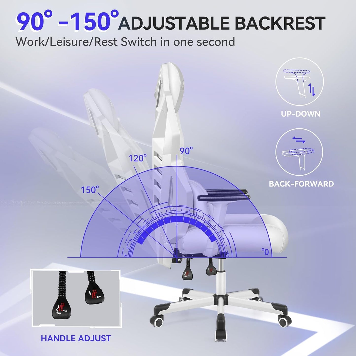 OneGame Video Gaming Chair, Breathable Swivel Chair Adjustable Backrest Ergonomic PC with Lumbar Support, White