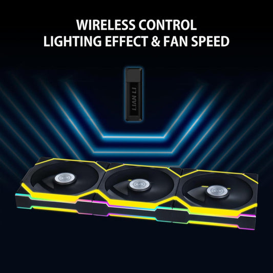 Lian Li UNI Fan SL - Wireless 120 - Triple Pack (Reverse Blade) ARGB Fan - 2.4 GHz Wireless Signal for RGB & Fan Control - Controller Included and Required - Black (12RSL1W3B)