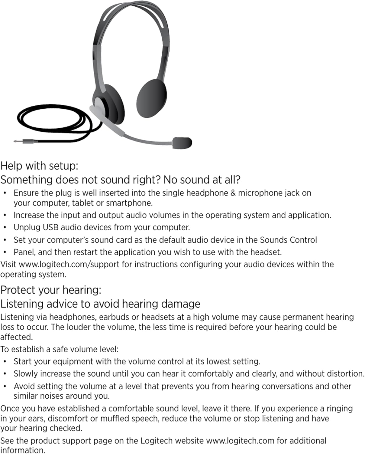 Logitech H111 Wired Headset, Stereo Headphones with Noise-Cancelling Microphone, 3.5 mm Audio Jack, PC/Mac/Laptop/Smartphone/Tablet - Black