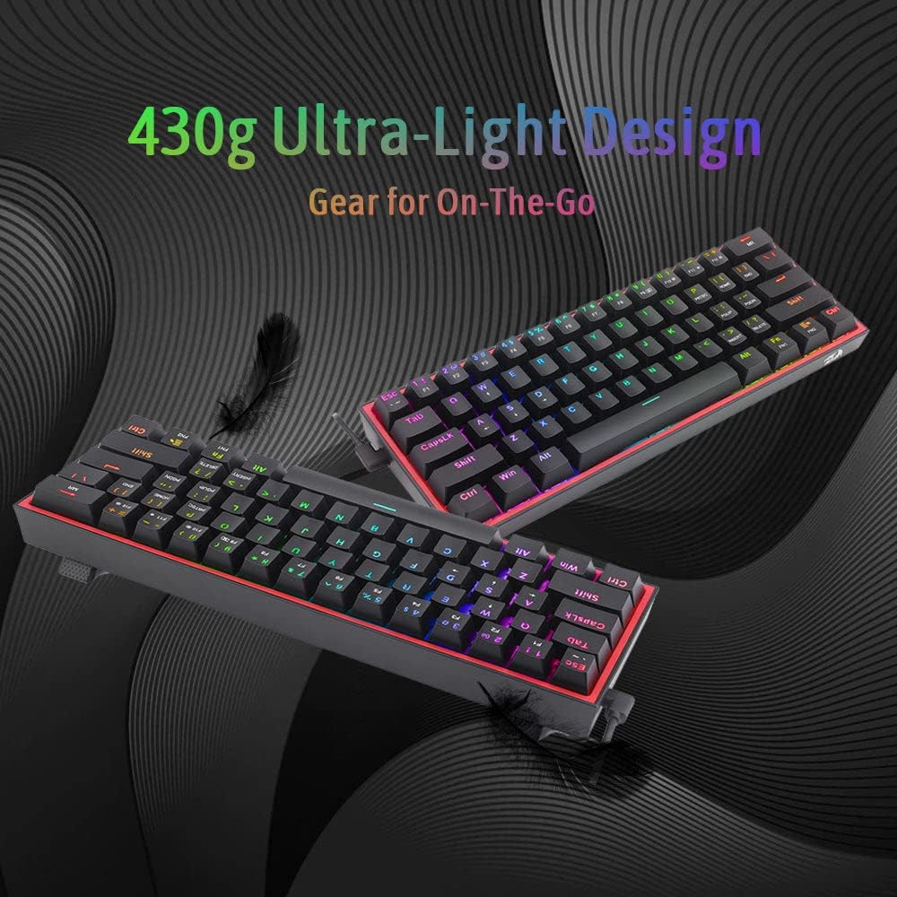 Redragon K617 Fizz 60% Wired RGB Gaming Keyboard, 61 Keys Compact Mechanical Keyboard,