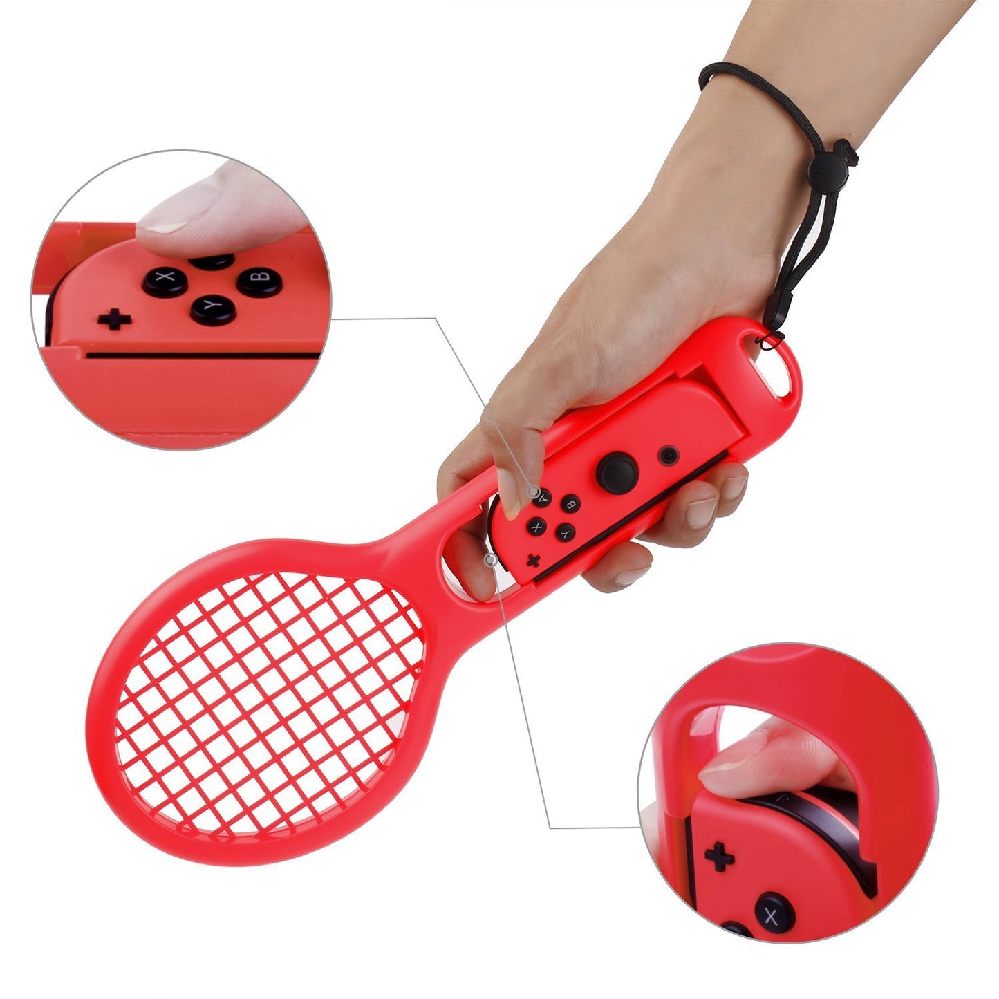 DOBE 2 Pack Tennis Racket for Nintendo Switch Joy-Con Controller Grips Tennis Racket with Hand Straps for Mario Tennis Aces (Blue and Red)