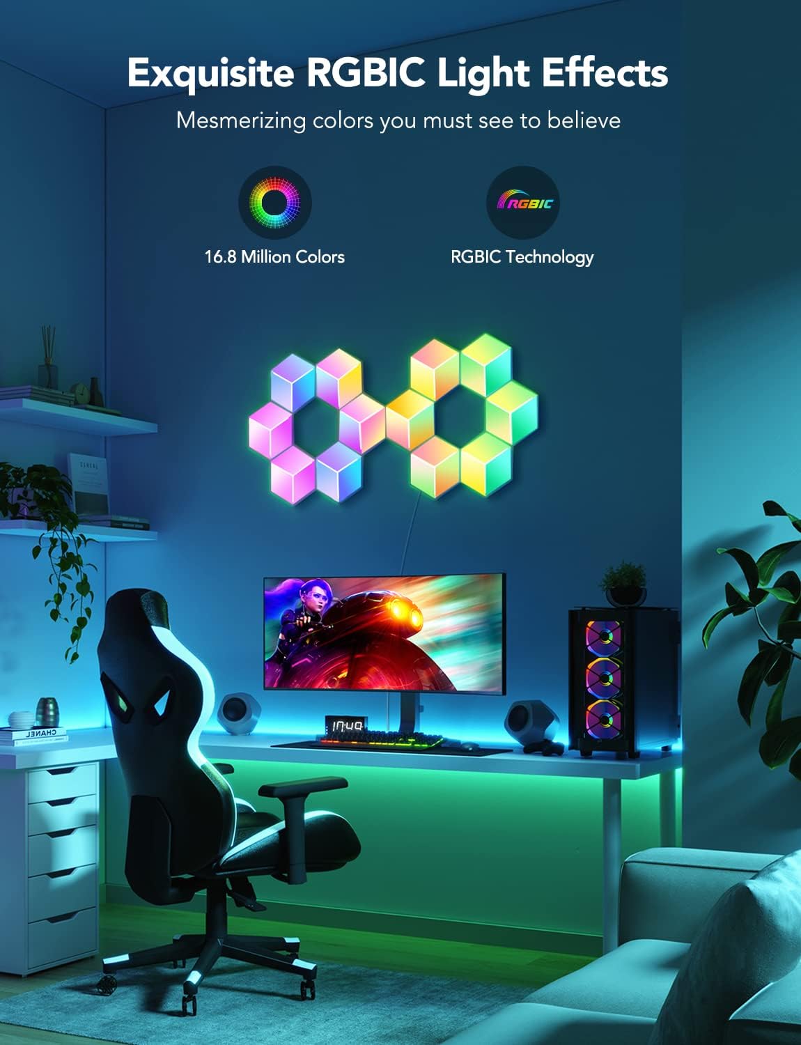 Govee Glide Hexa Pro 3D Light Panels, RGBIC Hexagon LED Wall Lights, Wi-Fi Smart Music Sync Lights, Works with Alexa & Google Assistant for Living Room 10 Packs