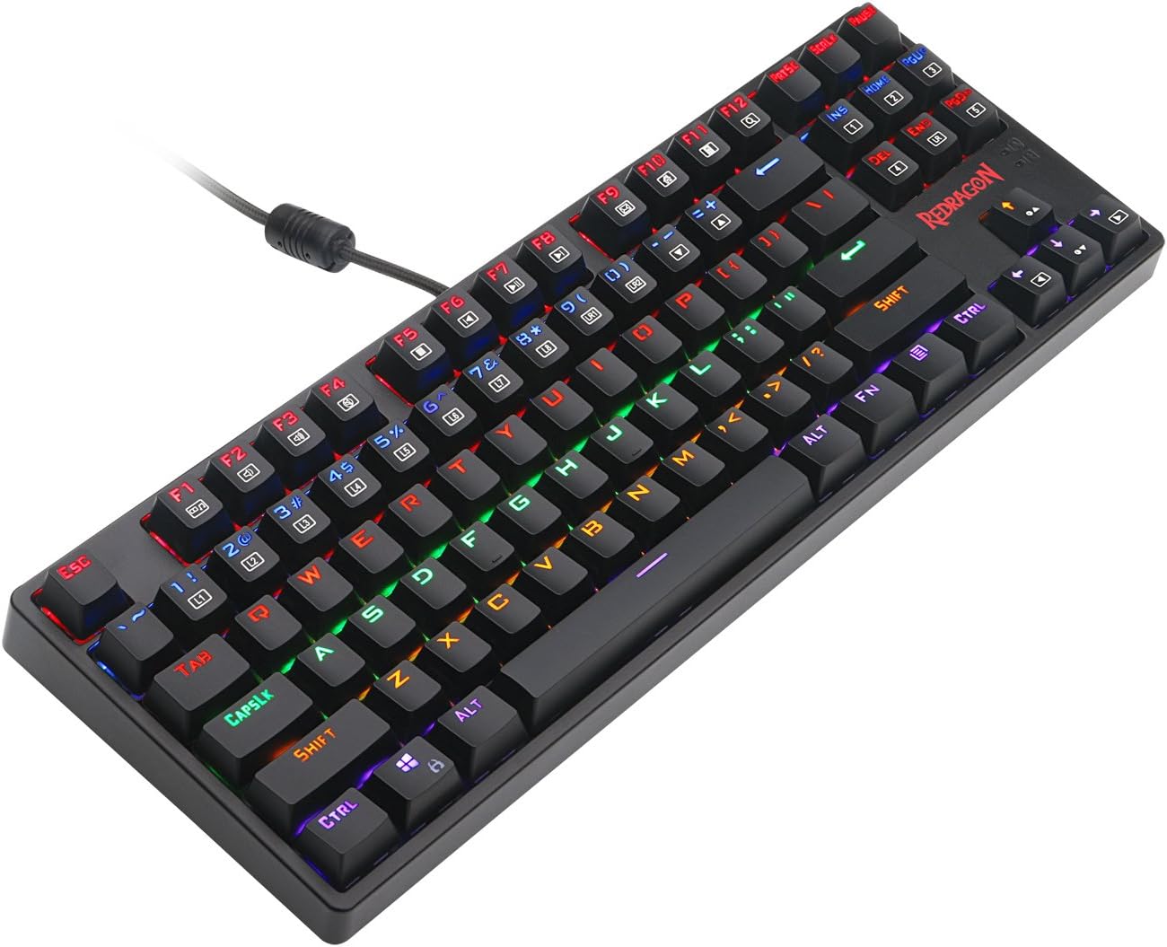 Redragon K576R DAKSA Mechanical Gaming Keyboard Wired USB LED Rainbow Backlit Compact Mechanical Gamers Keyboard 87 Keys for PC Computer Laptop Blue Switches (Black)