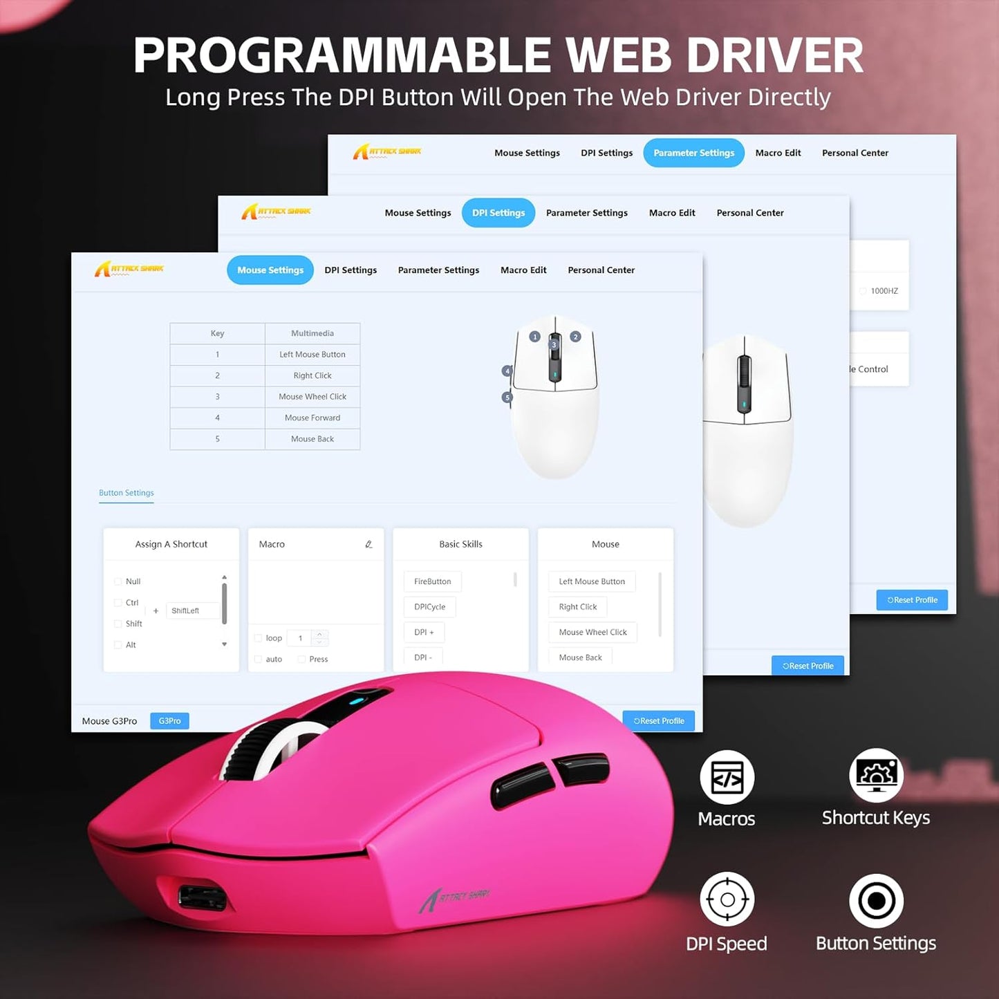 ATTACK SHARK G3PRO Wireless Gaming Mouse with Magnetic Charging Dock, PixArt PAW3311 Sensor, Up to 25000 DPI, BT/2.4Ghz/Wired, 100M Clicks, 500mAh, 59g SUPERLIGHT Mice for Win11/Xbox/PS/Mac -BerryRed