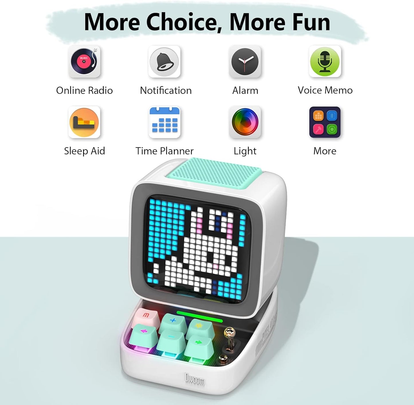 DIVOOM DITOO-PRO RETRO PIXEL ART GAMING PORTABLE BLUETOOTH SPEAKER WITH APP CONTROLLED 16X16 LED FRONT PANEL, ALSO A SMART ALARM (WHITE)