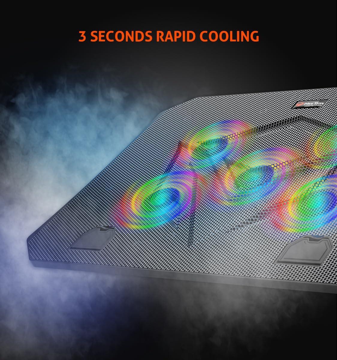 Meetion Laptop Gaming Cooling Pad 9-15.6Inch, Dual USB Ports, RGB LED Illuminated CP3030 Lightweight 5 Fans Quick Cooling Aluminum Alloy Grid with Adjustable Stand