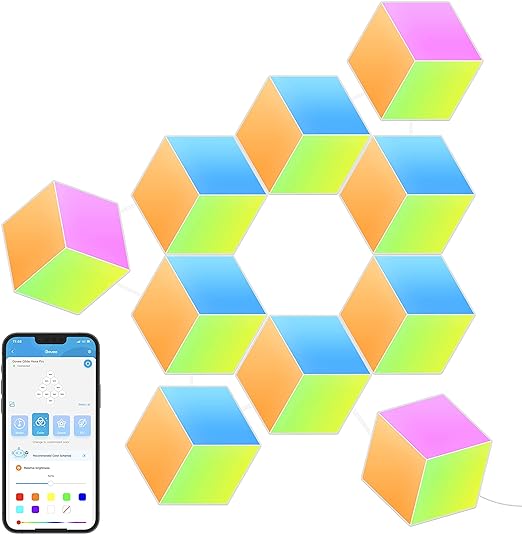 Govee Glide Hexa Pro 3D Light Panels, RGBIC Hexagon LED Wall Lights, Wi-Fi Smart Music Sync Lights, Works with Alexa & Google Assistant for Living Room 10 Packs