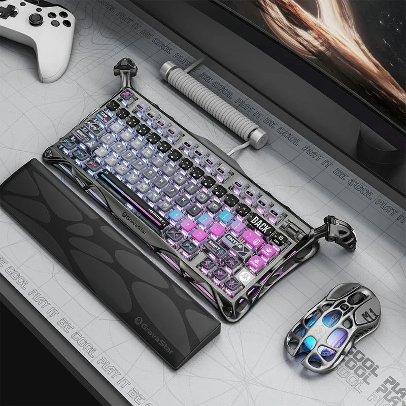 GravaStar Mercury K1 Pro Special Edition, Cyberpunk, 75% Mechanical Keyboard, Tri-Mode Wireless, Aluminum Frame, Pudding Keycaps | GS K1 PRO_CBLK